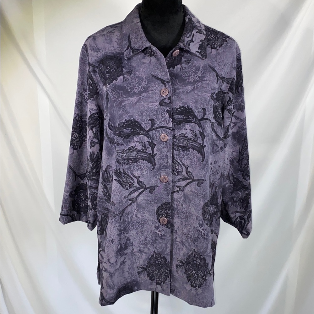 Ruby Rd Purple Floral Burnout Textured Button Down Blouse Top Womens 12